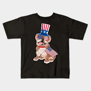 Bulldog Uncle Sam Hat Sunglasses Usa Flag 4th Of July Kids T-Shirt